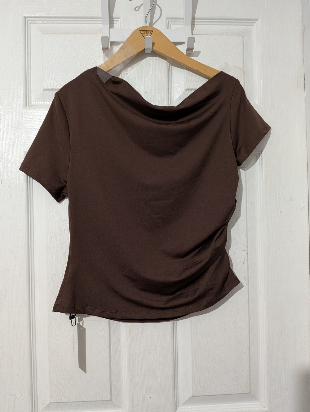 Commense Ruched Off Shoulder Slim Short Sleeve Top - Picture 6 of 9
